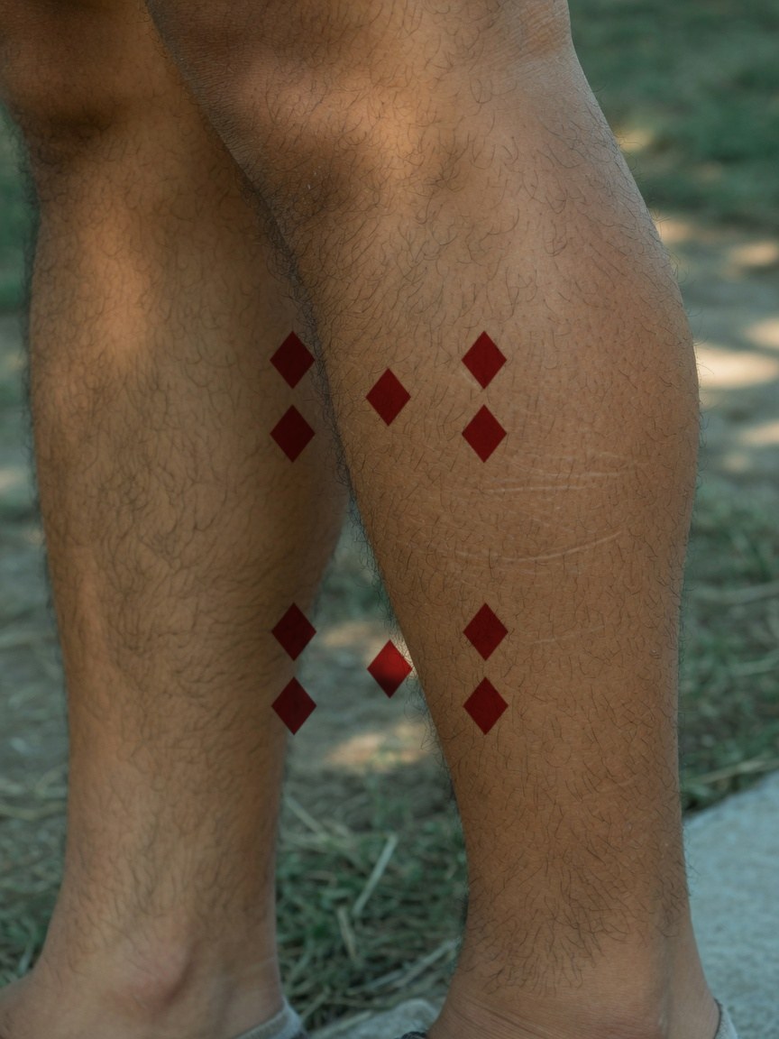 10 of Diamonds pip tattoo on the calf