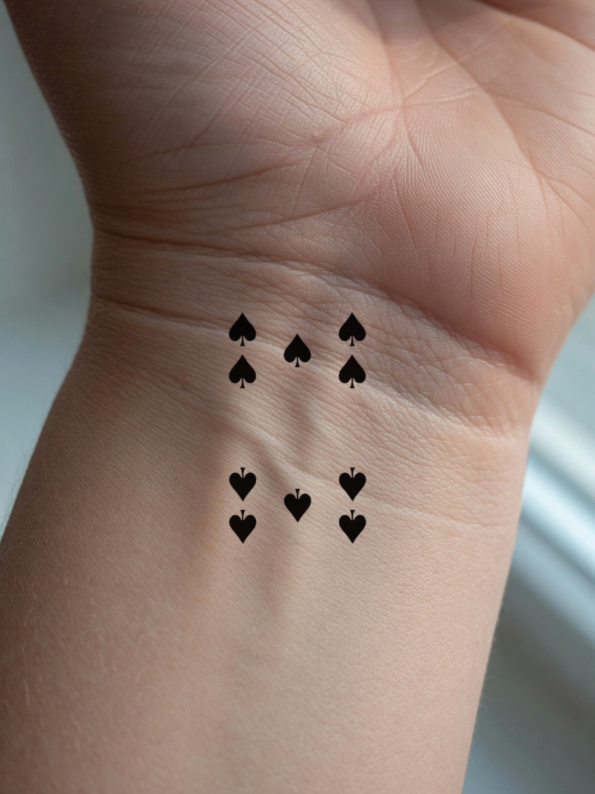 10 of Spades pip tattoo on the inner wrist