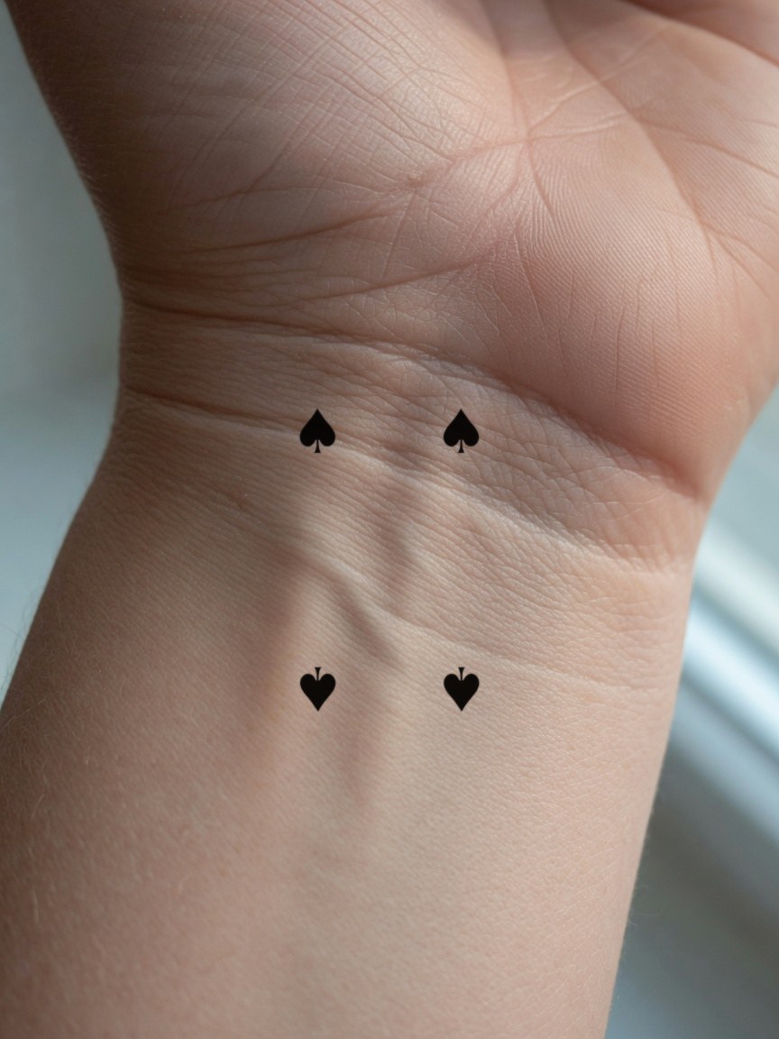 4 of Spades pip tattoo on the inner wrist