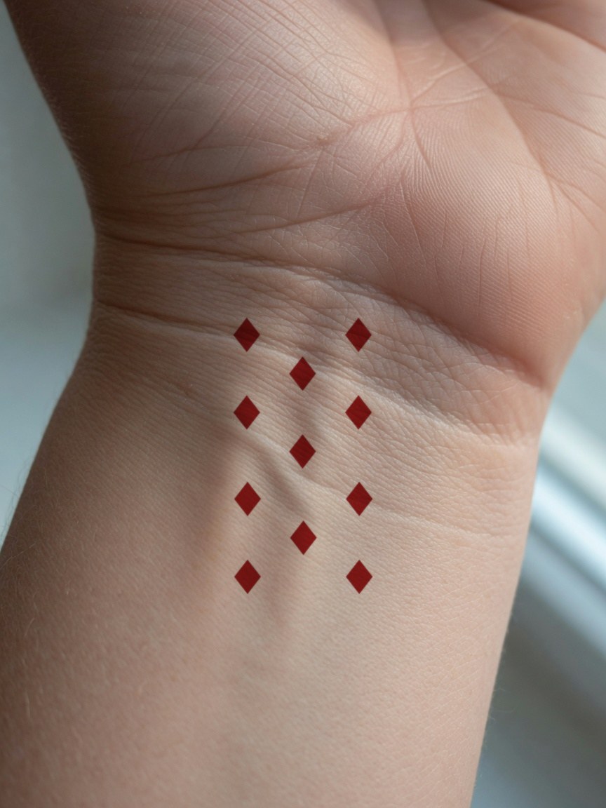 Jack of Diamonds pip tattoo on the inner wrist