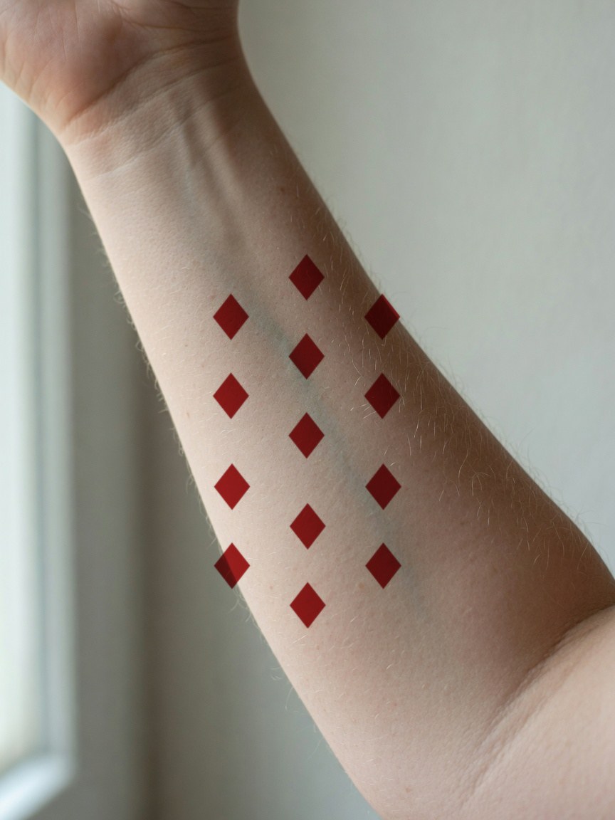 King of Diamonds pip tattoo on the inner forearm
