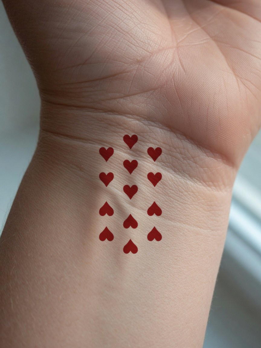 King of Hearts pip tattoo on the inner wrist
